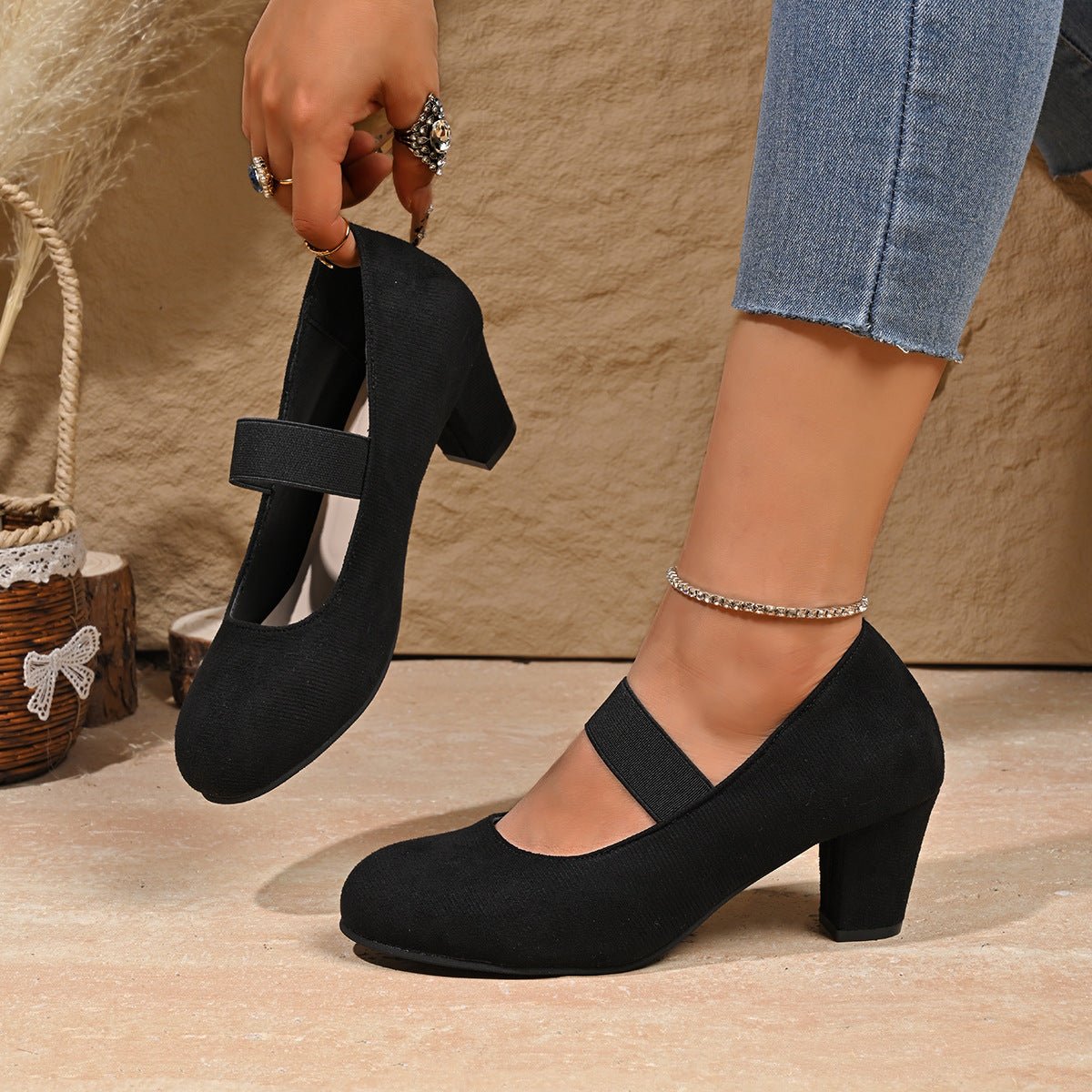 Arrival French - style Elegant Chunky - heel Large - size Pumps For Women - Babyvera