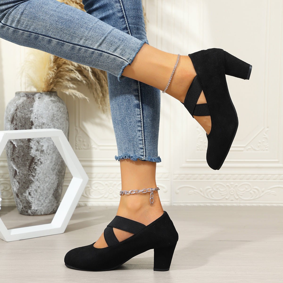 Arrival French - style Elegant Chunky - heel Large - size Pumps For Women - Babyvera