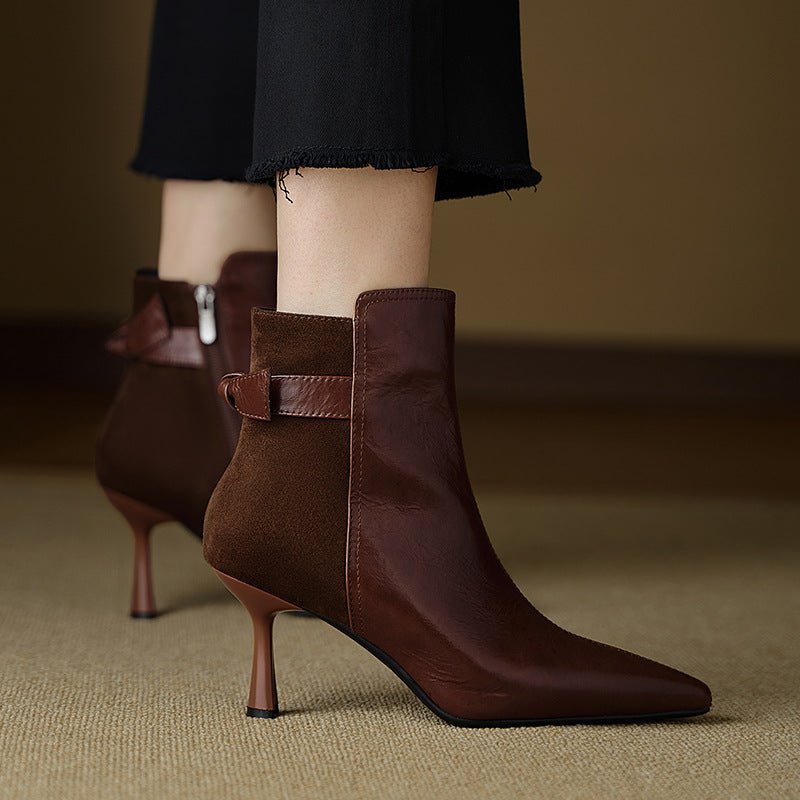 Autumn And Winter New French Retro Bow Spliced High Heels - Babyvera