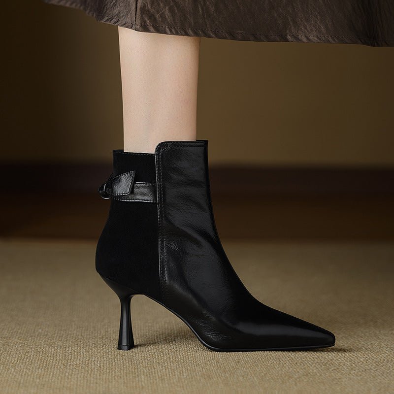 Autumn And Winter New French Retro Bow Spliced High Heels - Babyvera