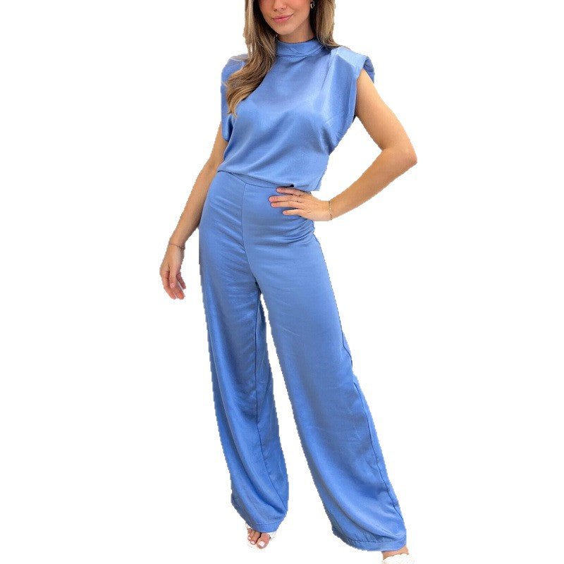 Backless Evening Dress Jumpsuit Solid Color Casual Straight Pants - Babyvera