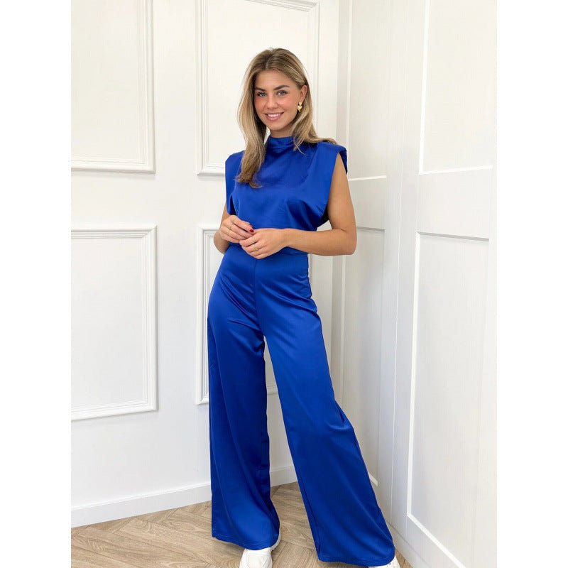 Backless Evening Dress Jumpsuit Solid Color Casual Straight Pants - Babyvera