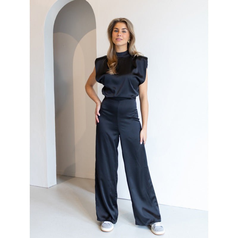 Backless Evening Dress Jumpsuit Solid Color Casual Straight Pants - Babyvera