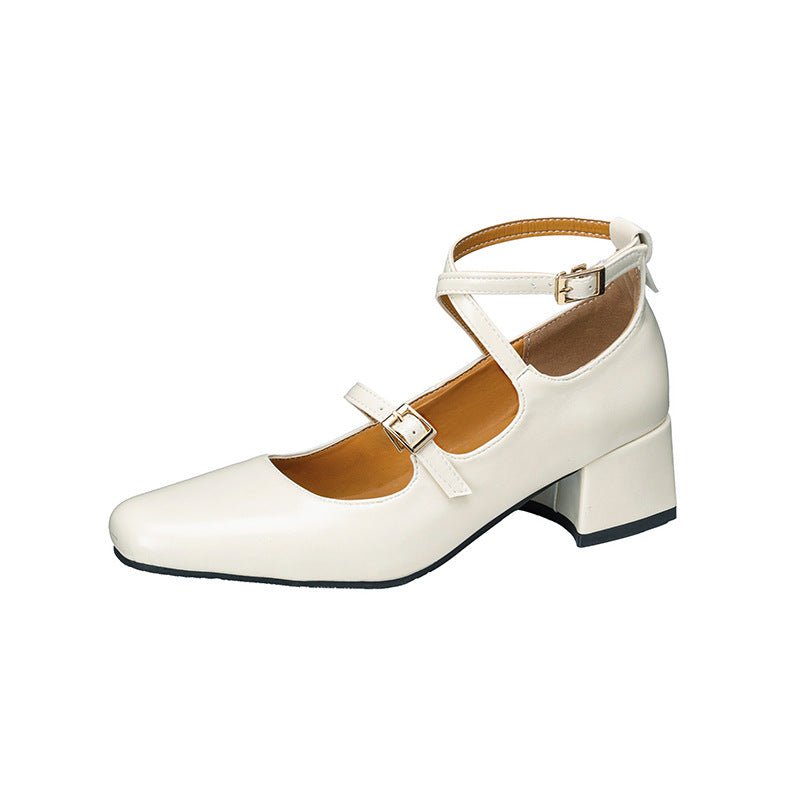 British - style Square - toe Mid - heel Buckle - toe Women's Pumps - Babyvera