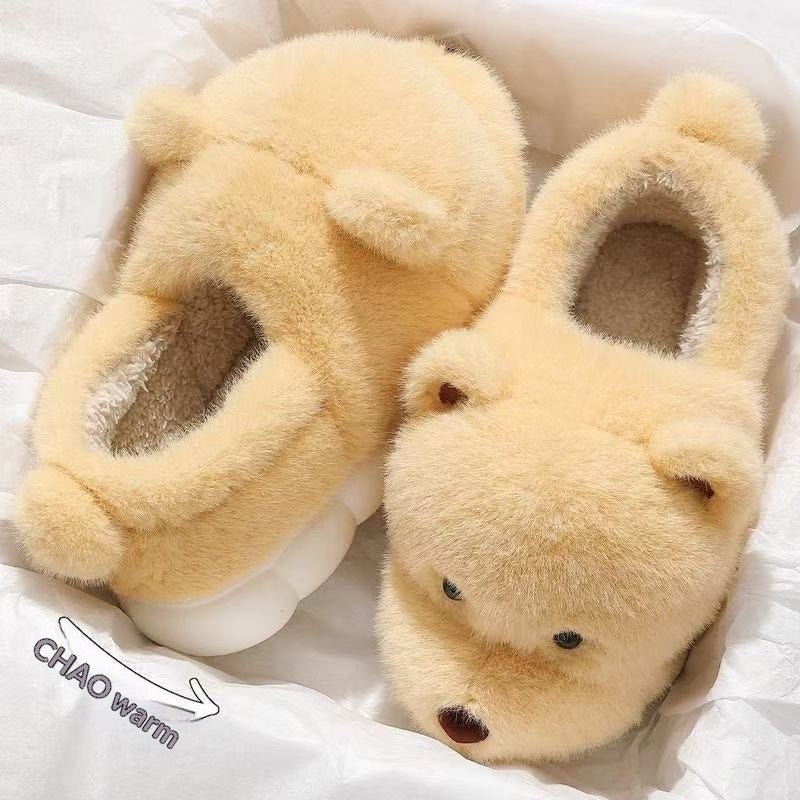 Cartoon Plush Warm Non - slip Thick - soled Cotton Slippers - Babyvera