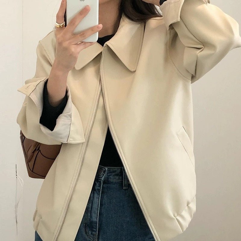 Casual Long Sleeve Leather Coat Women - Babyvera