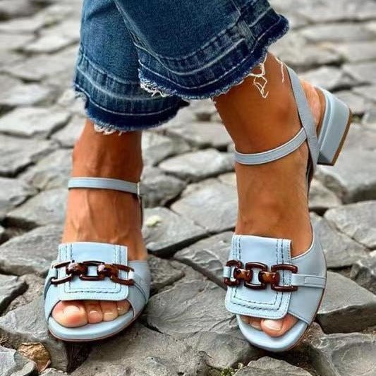Casual Mid Heel Square Heel Large Size Buckle Open Toe Sandals - Babyvera