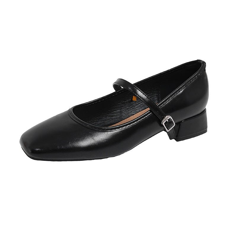 Chunky - heeled French - style Low - cut Pumps In Black For Women - Babyvera