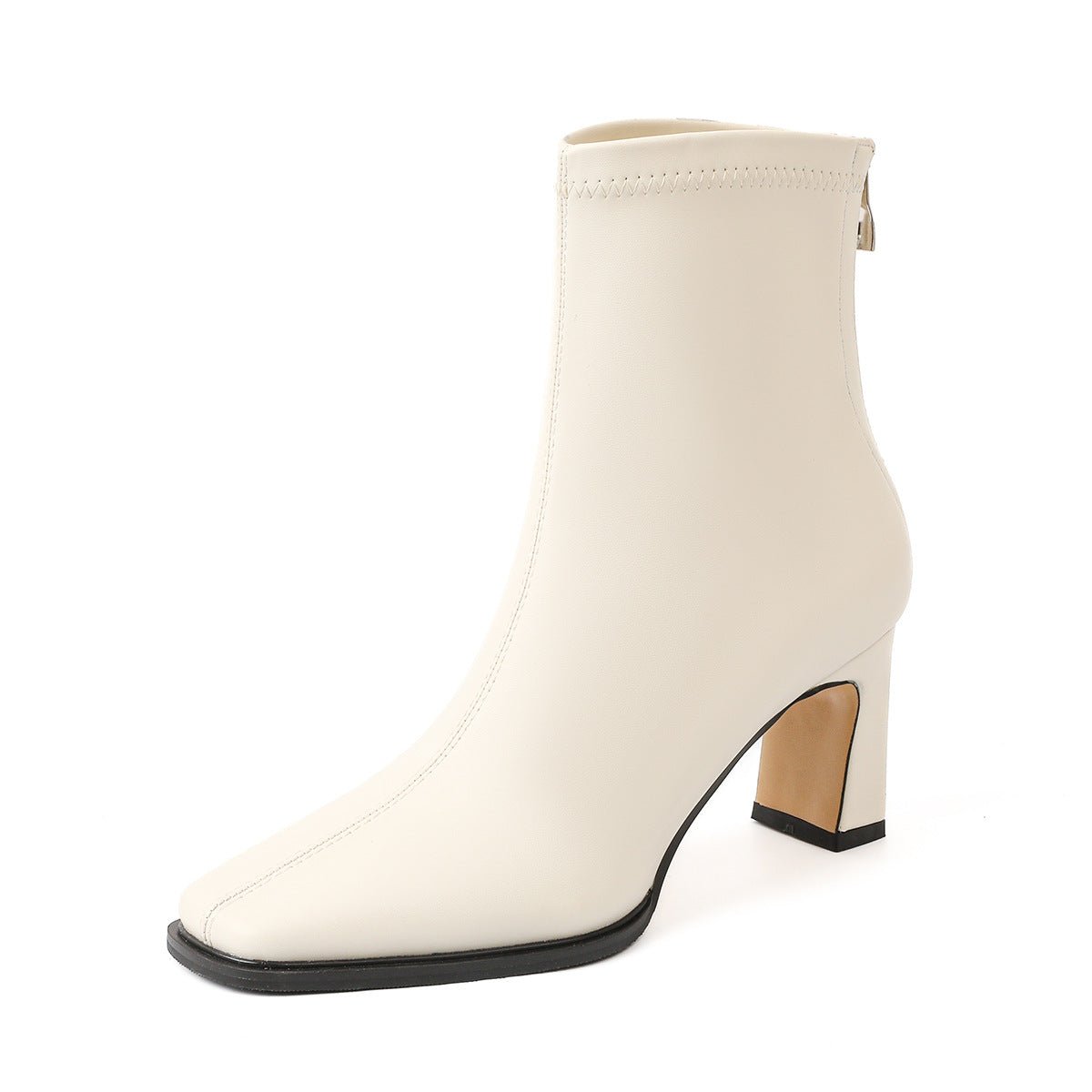Chunky Heeled Tall Leather Stretch Riding Boots - Babyvera