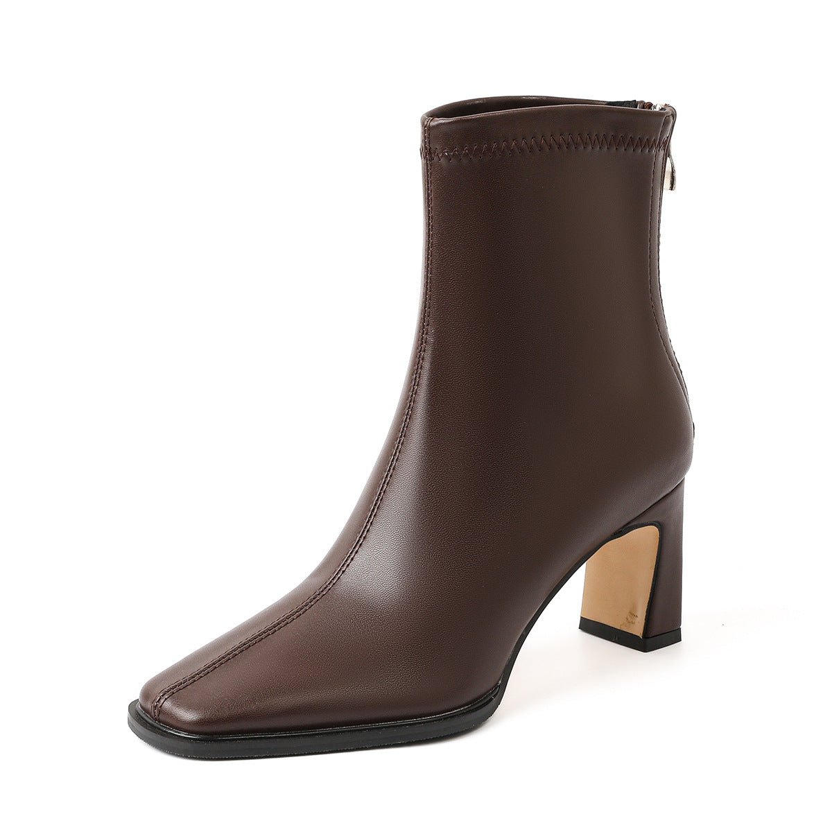 Chunky Heeled Tall Leather Stretch Riding Boots - Babyvera