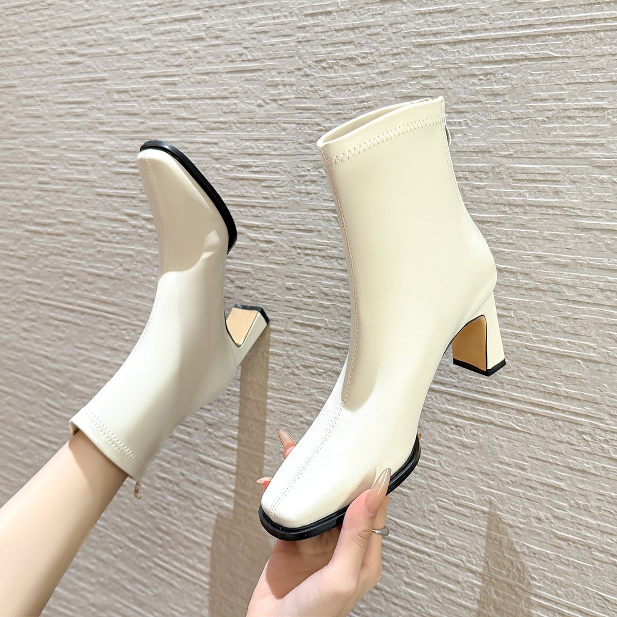 Chunky Heeled Tall Leather Stretch Riding Boots - Babyvera
