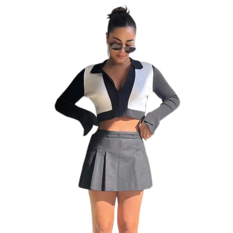 Contrast Color Zipper Coat For Women - Babyvera