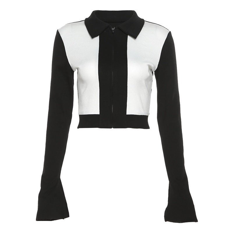 Contrast Color Zipper Coat For Women - Babyvera