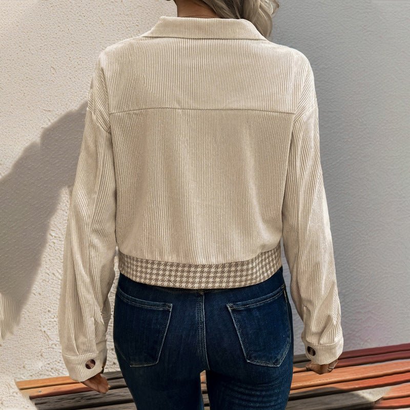 Corduroy Stitching Brushed Houndstooth Coat Women - Babyvera