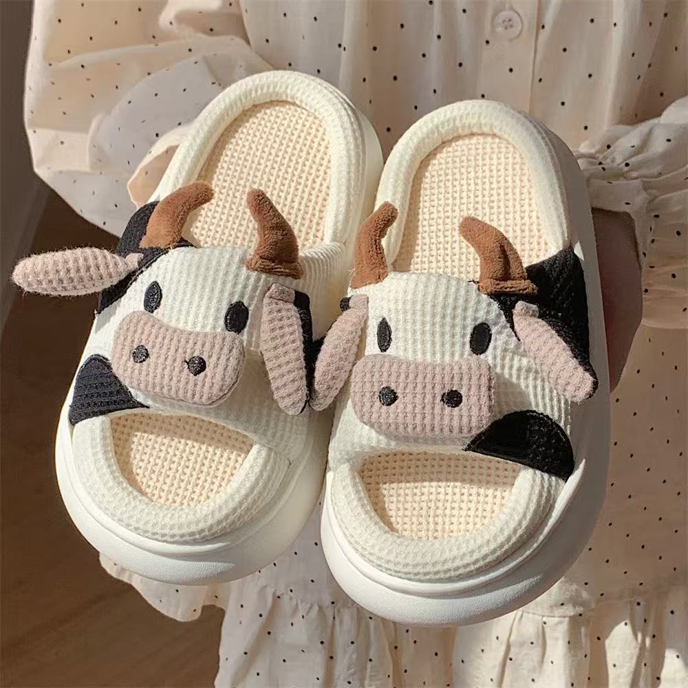 Cute Cow Linen Slippers For Women - Babyvera