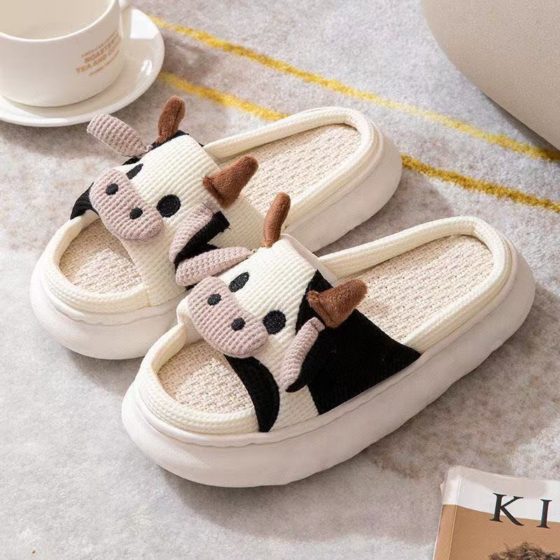 Cute Cow Linen Slippers For Women - Babyvera