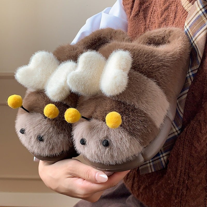 Cute Little Bee Fuzzy Slippers, Women's New Autumn Collection - Babyvera
