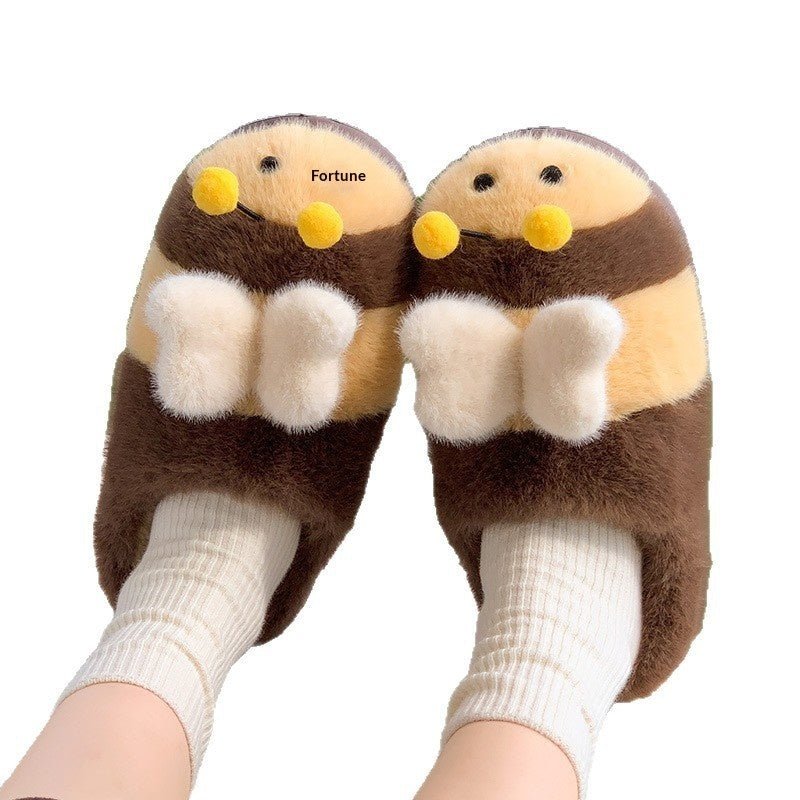 Cute Little Bee Fuzzy Slippers, Women's New Autumn Collection - Babyvera