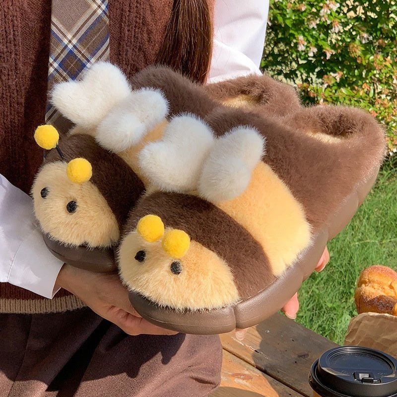 Cute Little Bee Fuzzy Slippers, Women's New Autumn Collection - Babyvera