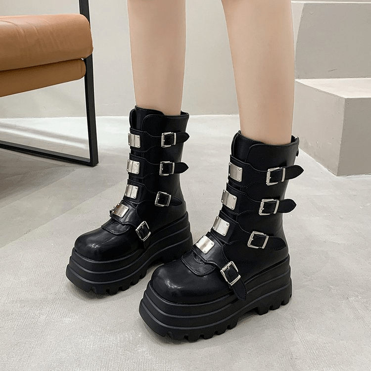 Dark Rock - style Platform With A Chunky Sole Womens Punk - inspired Dr Martens - style Boots - Babyvera