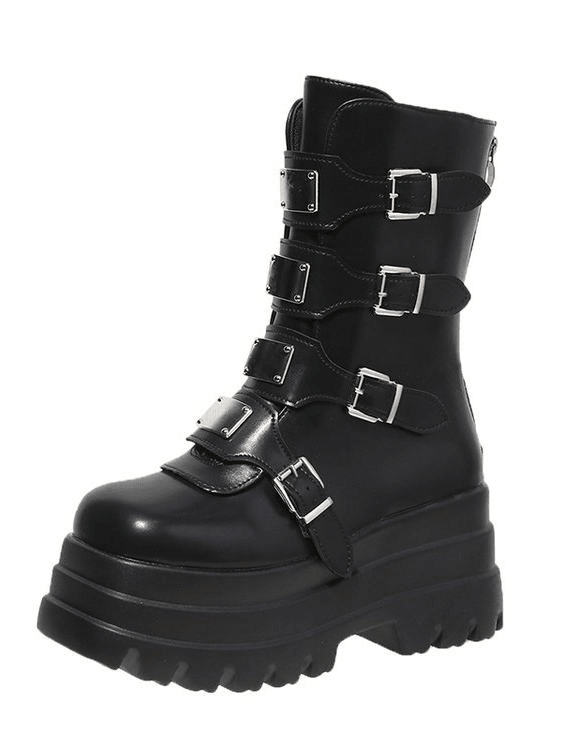 Dark Rock - style Platform With A Chunky Sole Womens Punk - inspired Dr Martens - style Boots - Babyvera