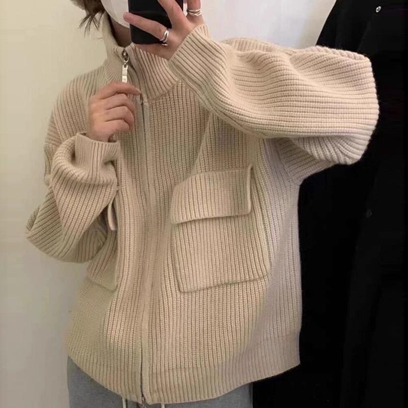 Double Zipper Knitted Cardigan Women Coat - Babyvera