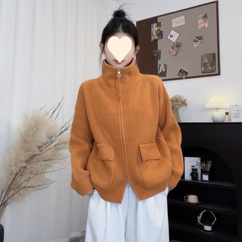 Double Zipper Knitted Cardigan Women Coat - Babyvera