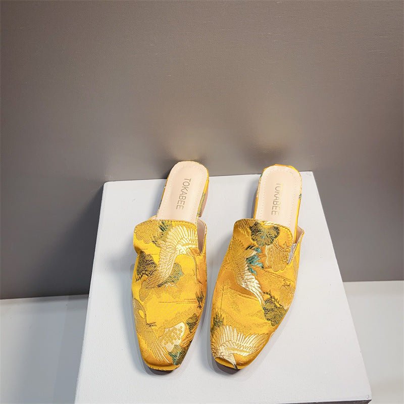 Embroidered Low Heeled Mules With A Square Toe Low Cut And Chunky Heeltimeless VersatileAnd Perfect For A Retro Look - Babyvera