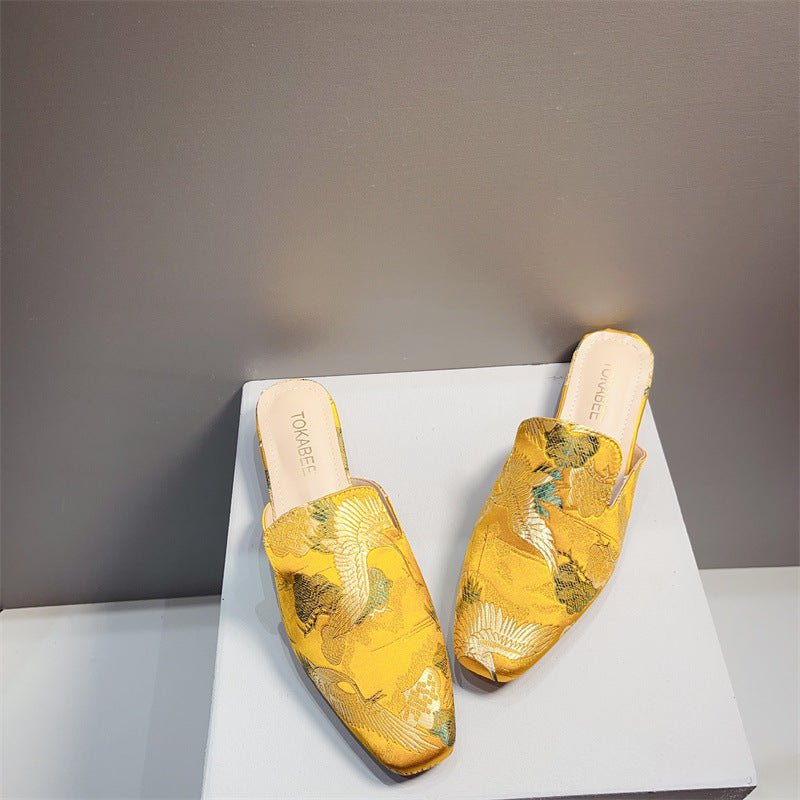 Embroidered Low Heeled Mules With A Square Toe Low Cut And Chunky Heeltimeless VersatileAnd Perfect For A Retro Look - Babyvera