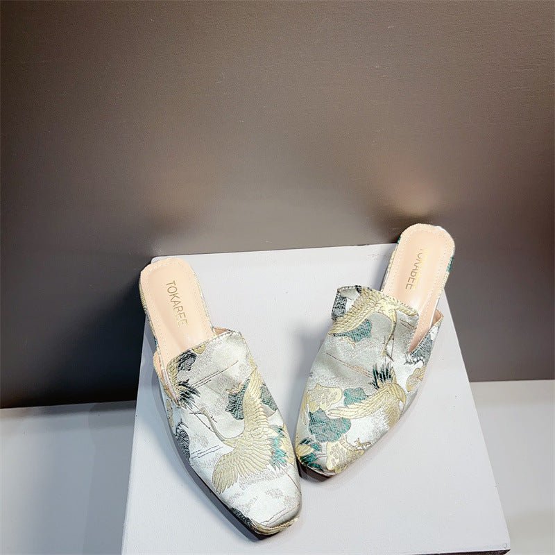 Embroidered Low Heeled Mules With A Square Toe Low Cut And Chunky Heeltimeless VersatileAnd Perfect For A Retro Look - Babyvera