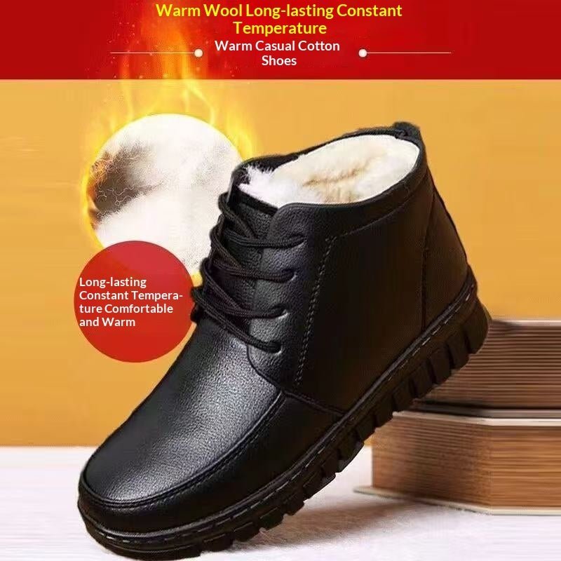 Fleece - lined Extra - thick Warm Ankle Boots Mid - And Elderly Leather Boots With Flat Soles - Babyvera