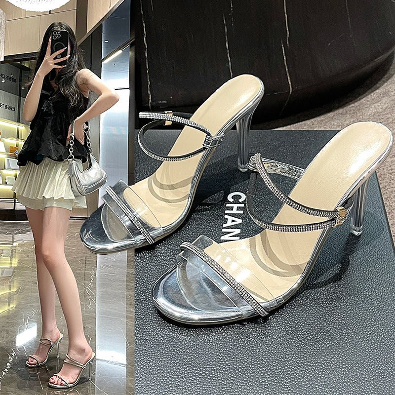 French Stiletto Heel Rhinestone Silippers Women - Babyvera