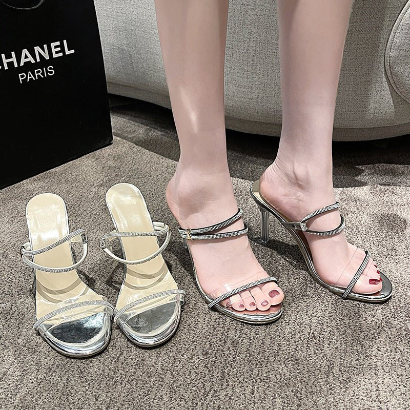 French Stiletto Heel Rhinestone Silippers Women - Babyvera