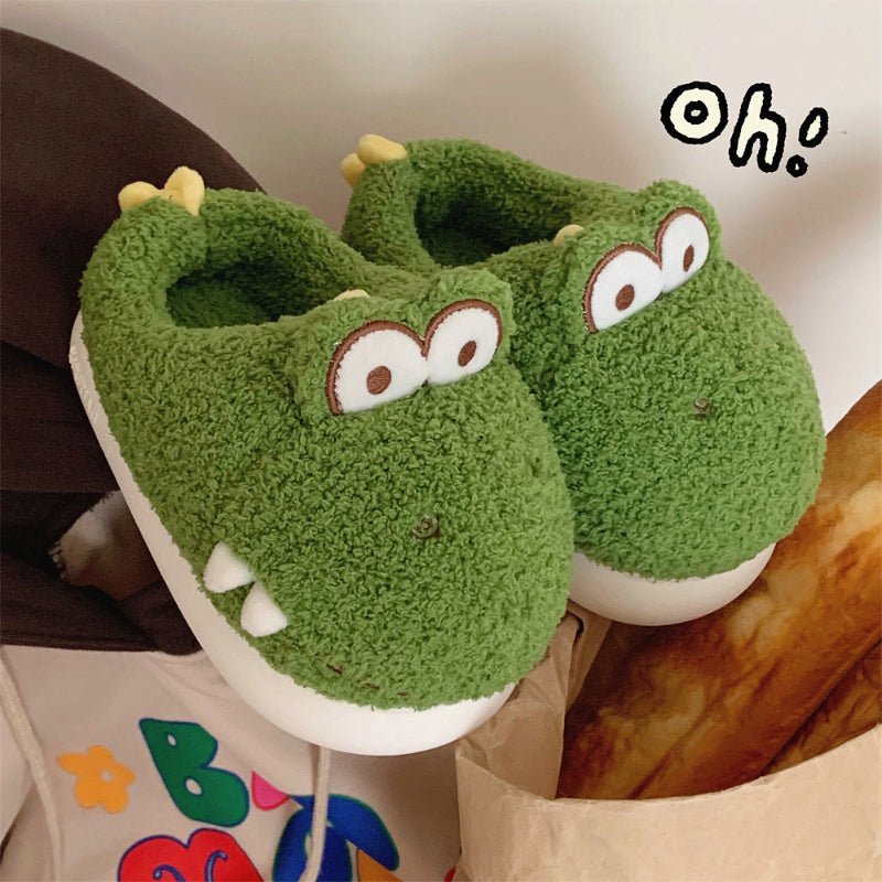 Fuzzy Slippers Warm Indoor Postpartum Cotton Shoes For Women Cute Winter Dinosaur Design - Babyvera