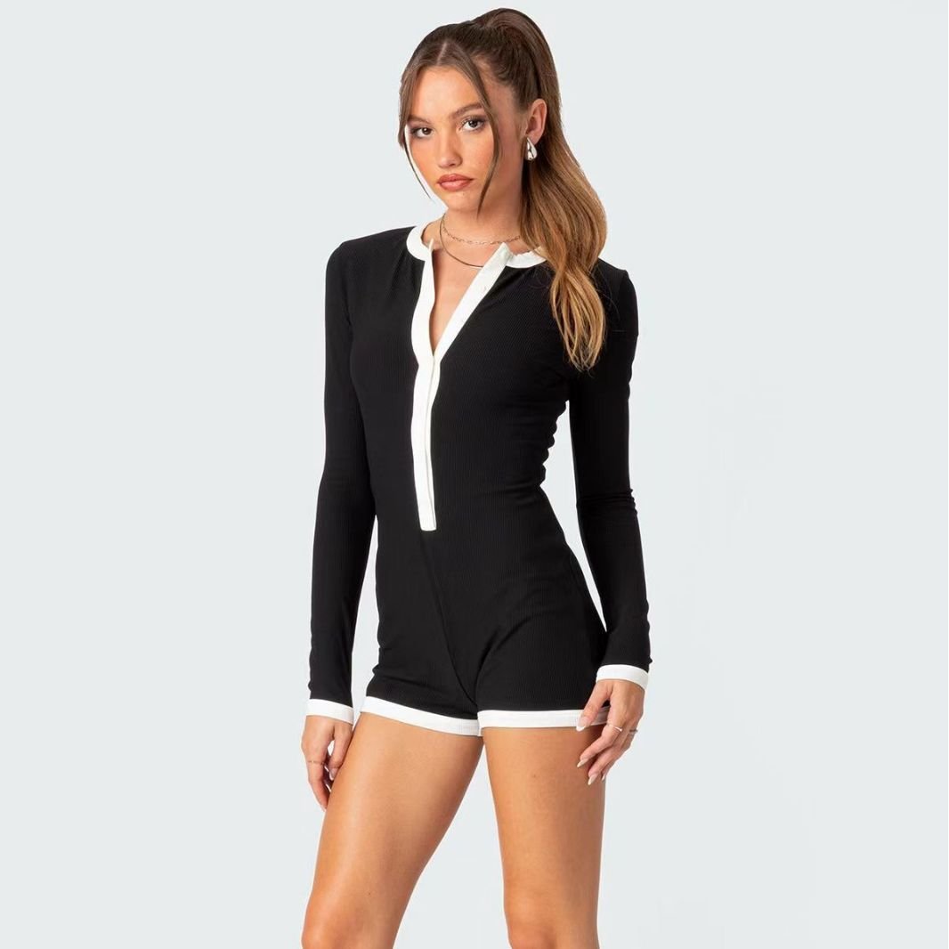 Hip Raise Slim Fit Sexy Women's Long-sleeved Jumpsuit - Babyvera