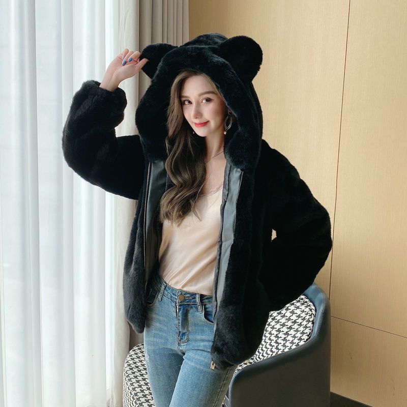Hooded Thickened Plush Coat For Women - Babyvera