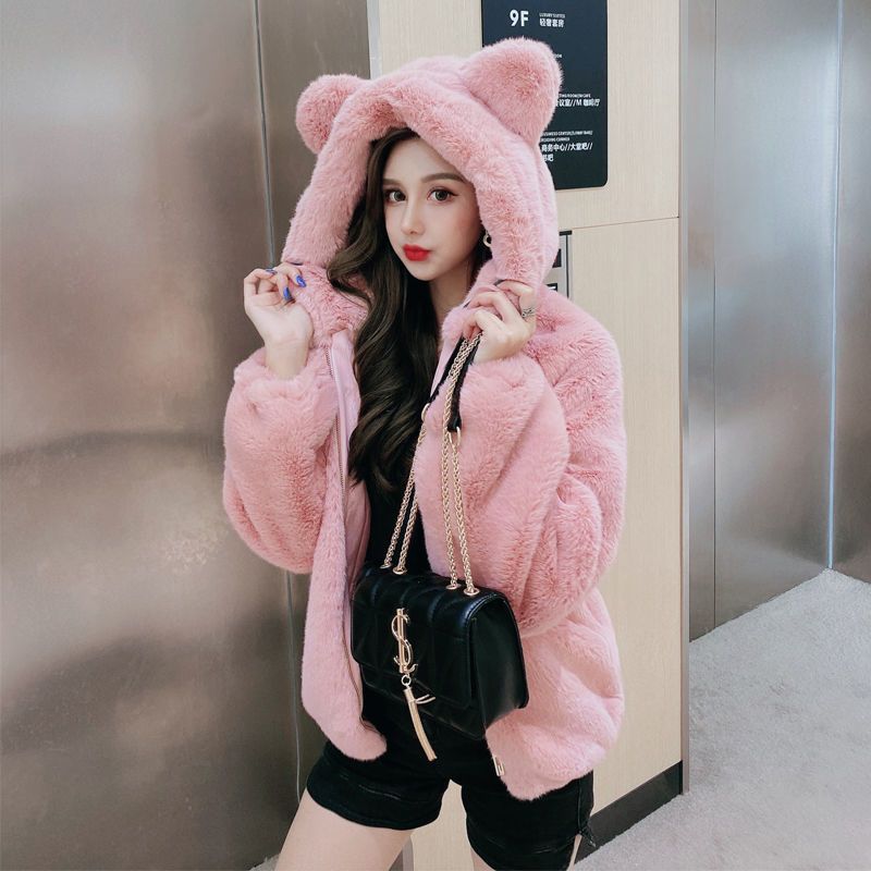 Hooded Thickened Plush Coat For Women - Babyvera