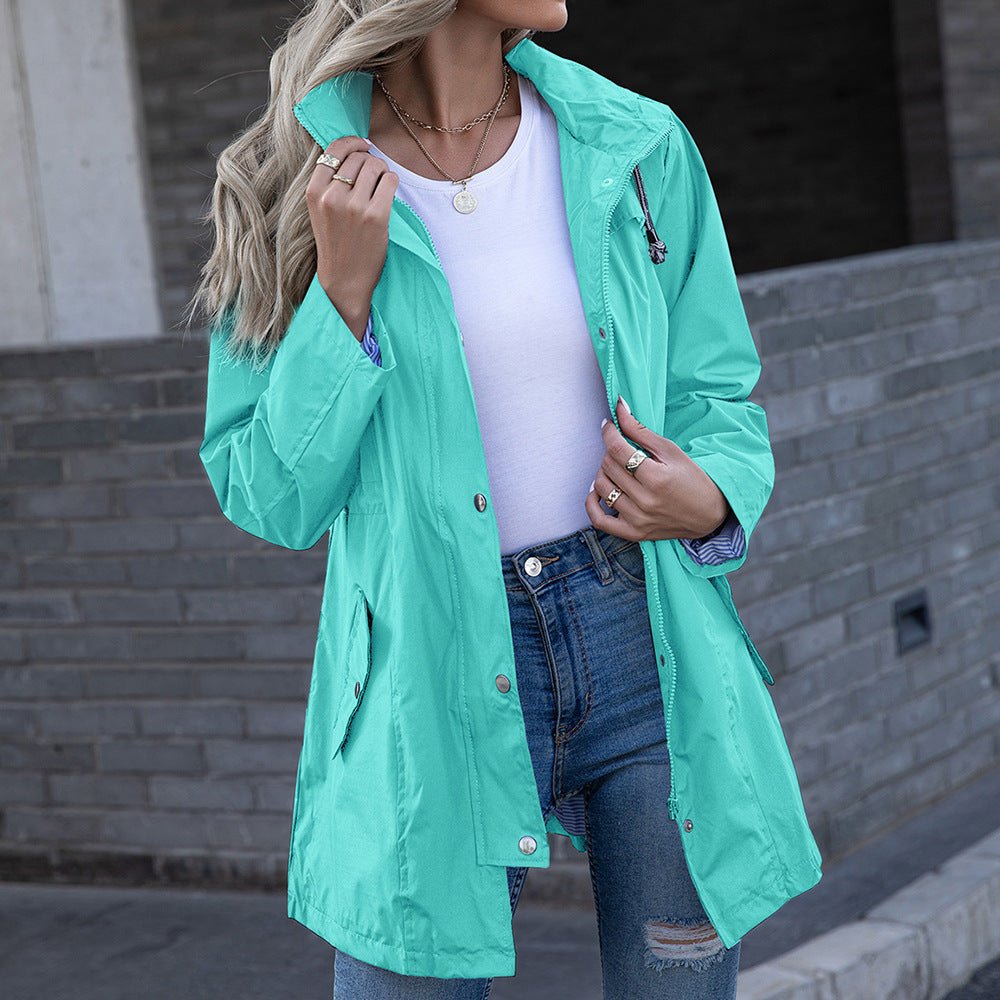 Hooded Zipper Raincoat Coat For Women - Babyvera