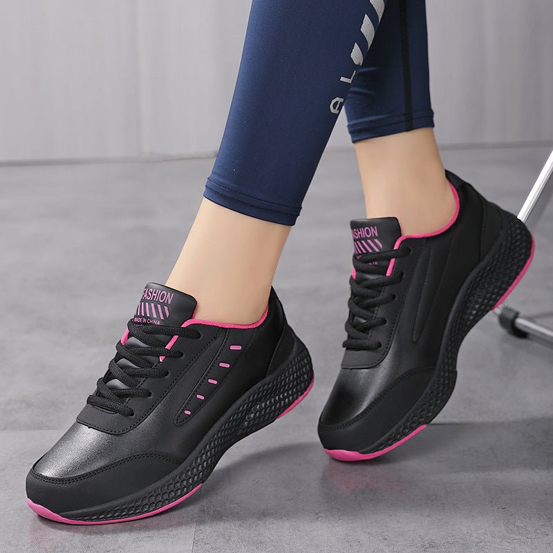 Leather Women's Shoes Casual Sneaker Round Toe Flat Heel Women's Running Shoes - Babyvera