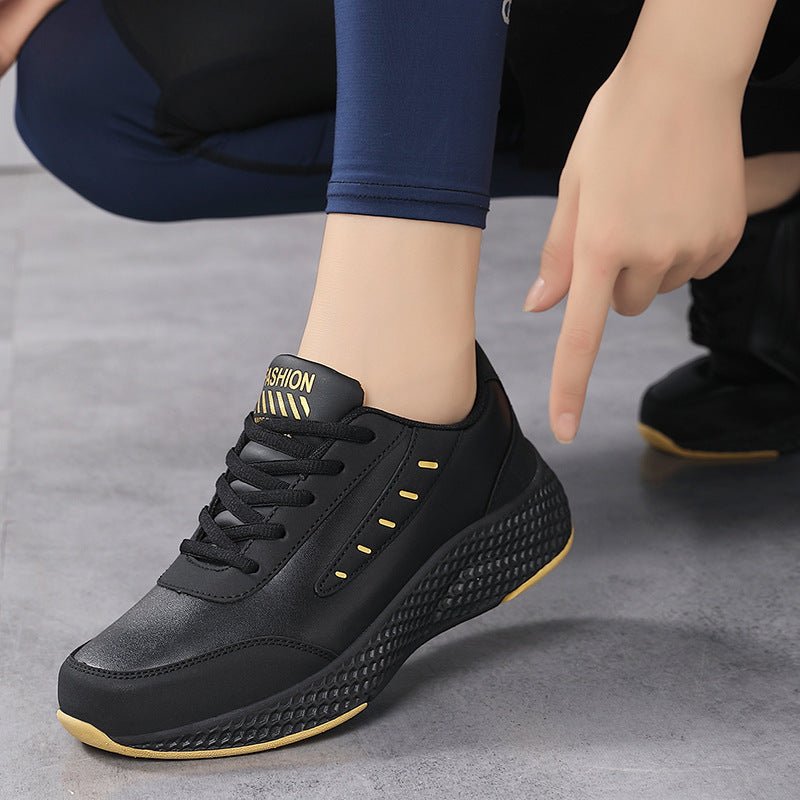 Leather Women's Shoes Casual Sneaker Round Toe Flat Heel Women's Running Shoes - Babyvera