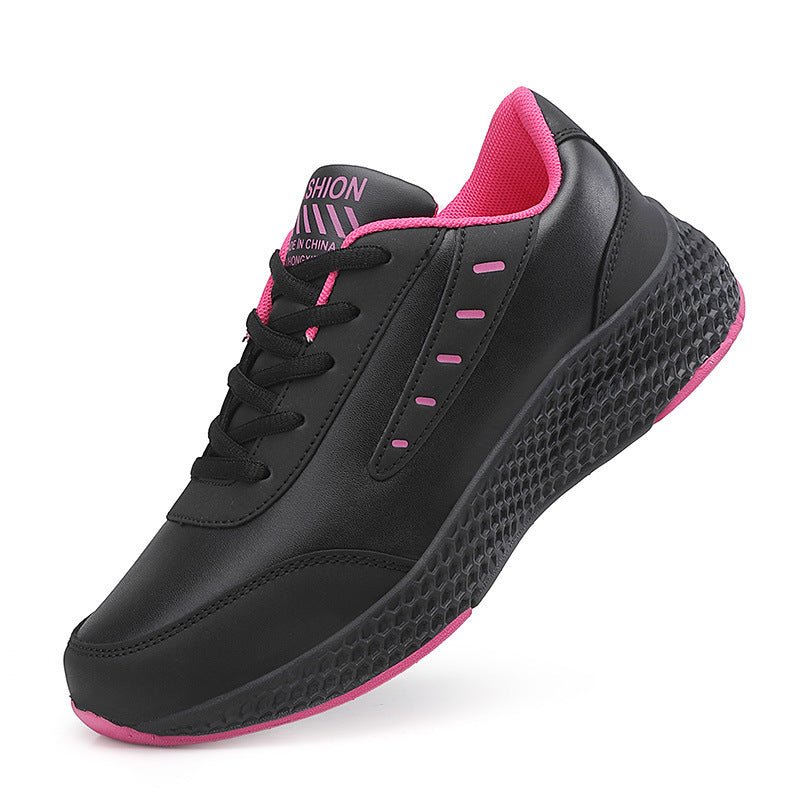 Leather Women's Shoes Casual Sneaker Round Toe Flat Heel Women's Running Shoes - Babyvera
