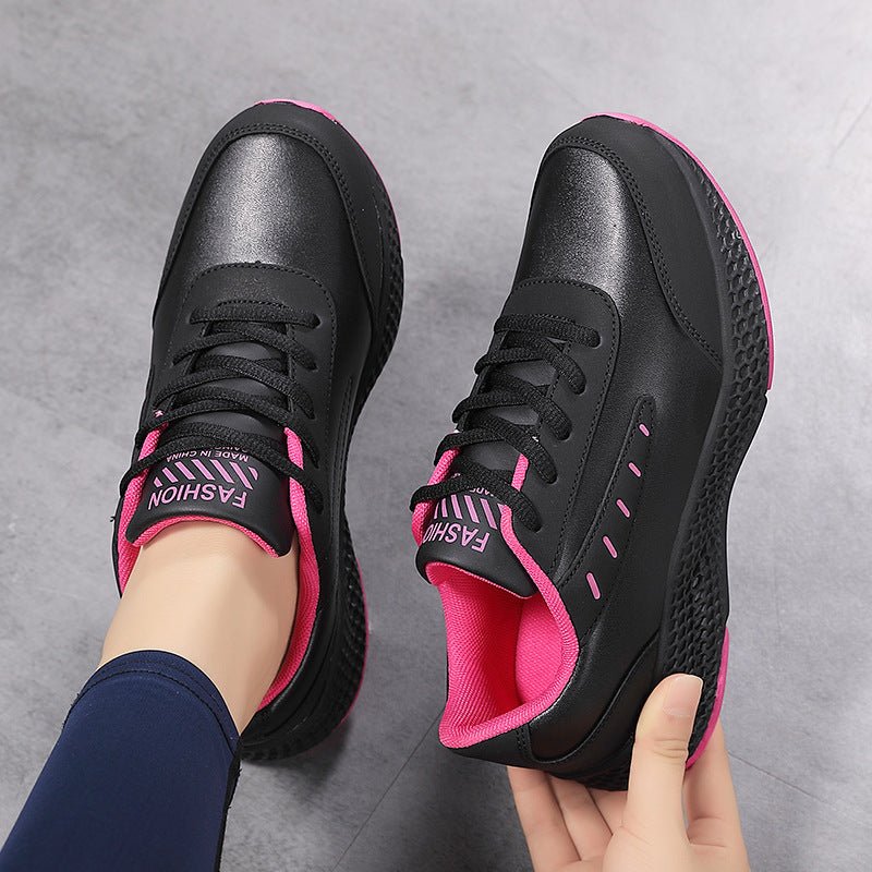 Leather Women's Shoes Casual Sneaker Round Toe Flat Heel Women's Running Shoes - Babyvera