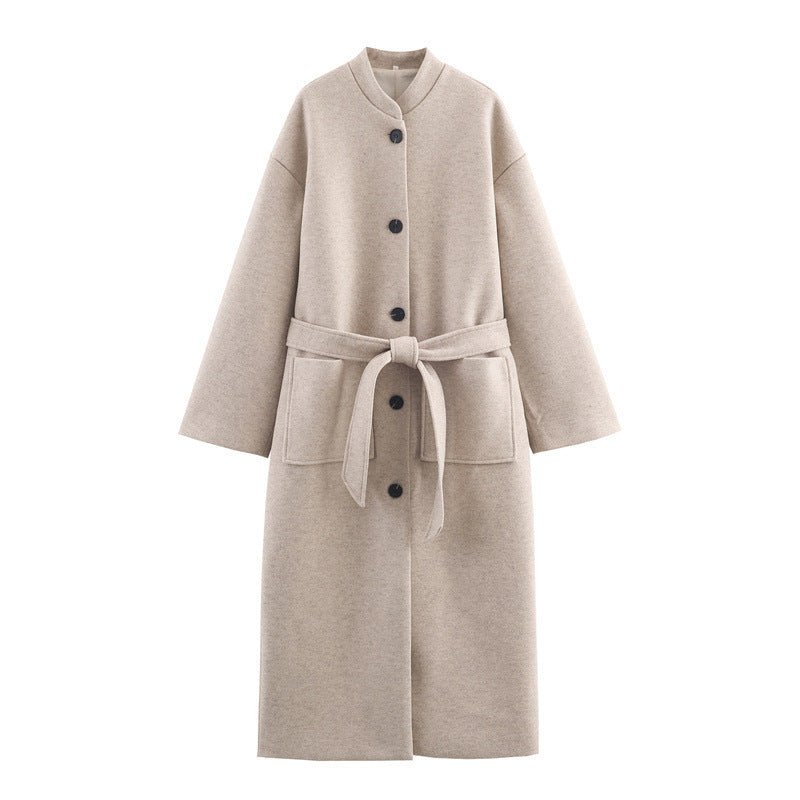 Long Belted Elegant Coat For Women - Babyvera