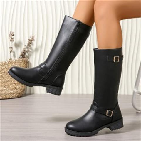 Low - heeled Tall Boots With Zippers - Babyvera