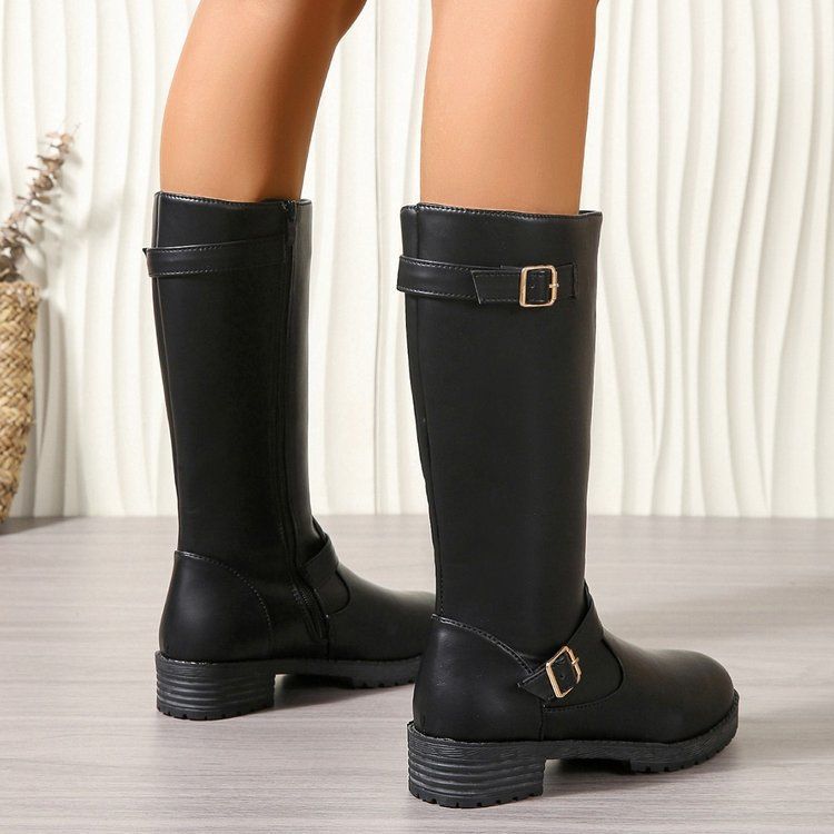 Low - heeled Tall Boots With Zippers - Babyvera