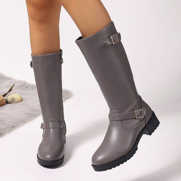 Low - heeled Tall Boots With Zippers - Babyvera