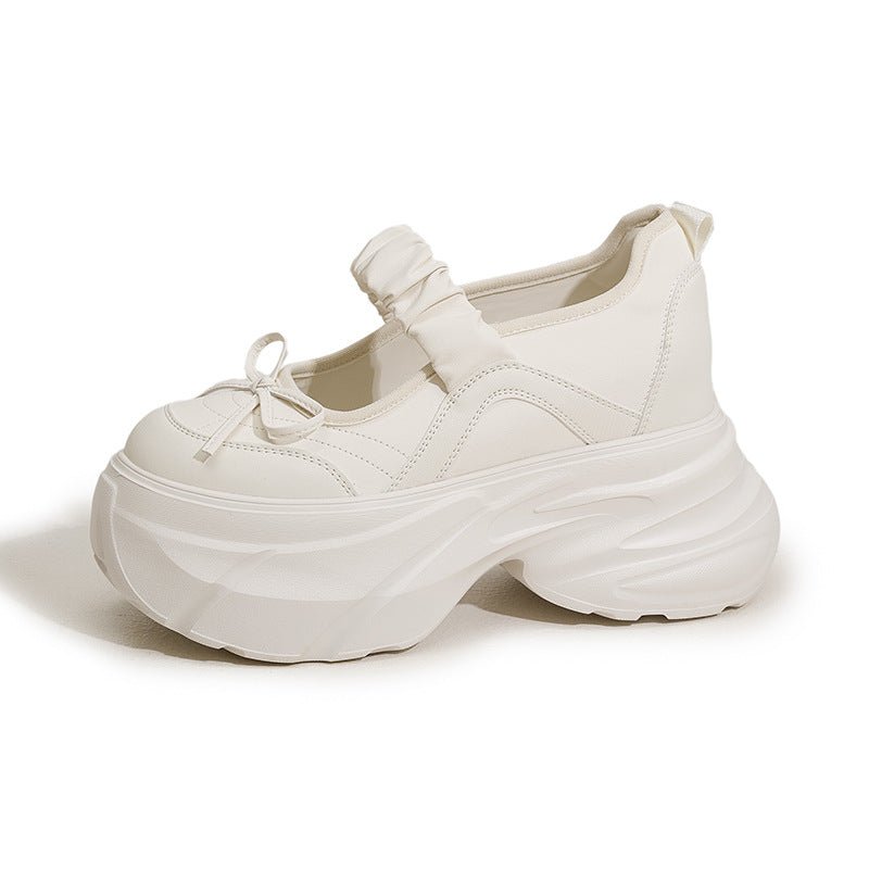 Mary Jane White Silver Sweet Bow Height Increasing Insole Women's Shoes - Babyvera