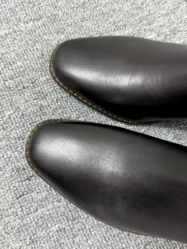 Mid - heel Chunky - heel Retro Square - toe Matte Leather Womens Boots - Babyvera