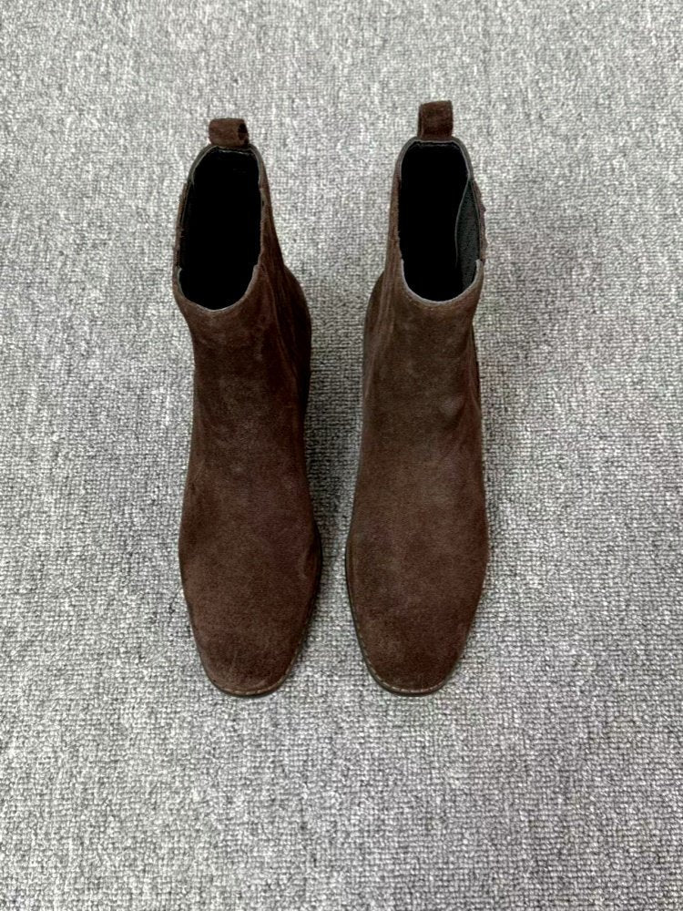 Mid - heel Chunky - heel Retro Square - toe Matte Leather Womens Boots - Babyvera