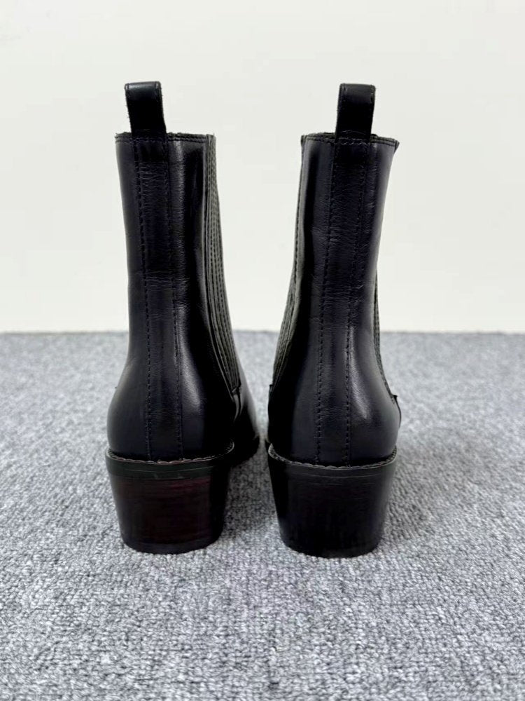 Mid - heel Chunky - heel Retro Square - toe Matte Leather Womens Boots - Babyvera